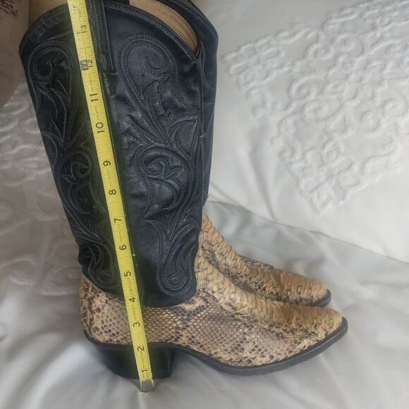 Dan Post Vintage Western Python and Black Leather Stitched Cowgirl Boots Size 6 - Picture 9 of 15
